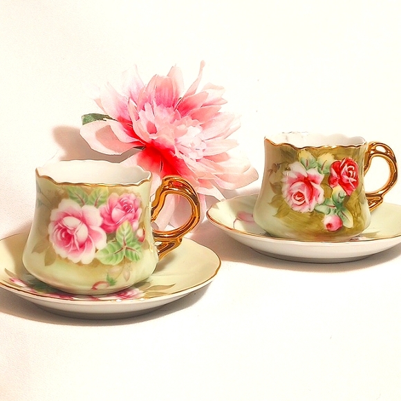 Lefton Other - ◀️ Lefton Heritage Green/Heritage Roses Demitasse Cups w/Saucers